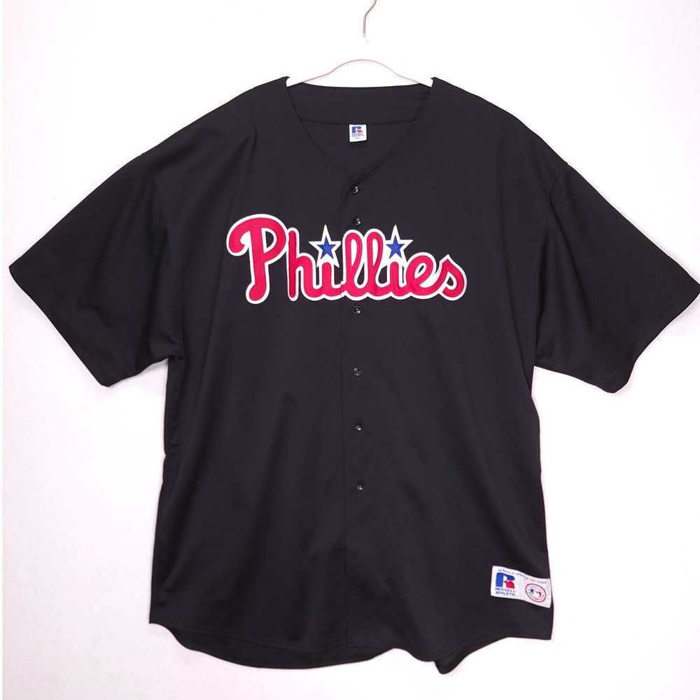 Russell Athletic Philadelphia‎ Phillies MLB Baseball Jersey Mens 4XL Black Retro